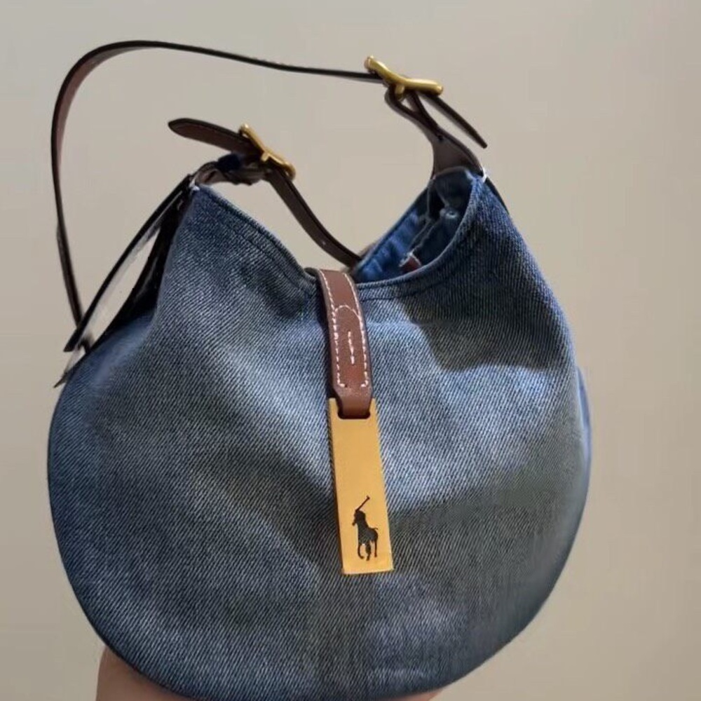 Polo Ralph Lauren Denim Polo ID Hobo Shoulder Crossbody Bag Leather Strap